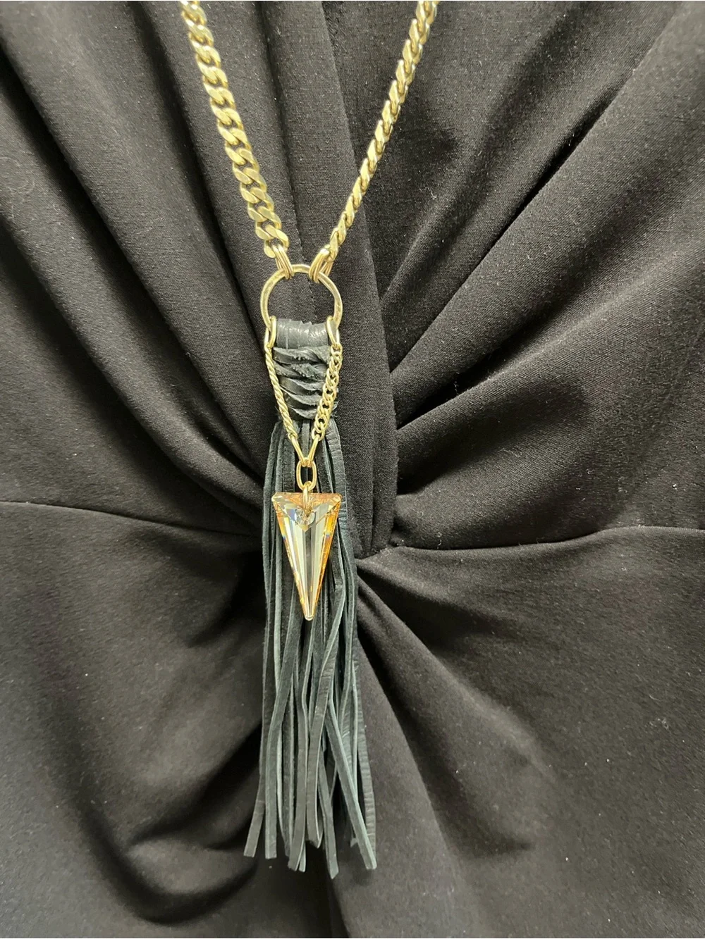 LGeorge Gold-Tone Chain Necklace with Black Tassel and Crystal Spike Pendant - Picture 1 of 2